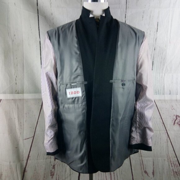 Izod 46R 2 Button Black Pinstripe Suit Blazer Jacket - Picture 10 of 10